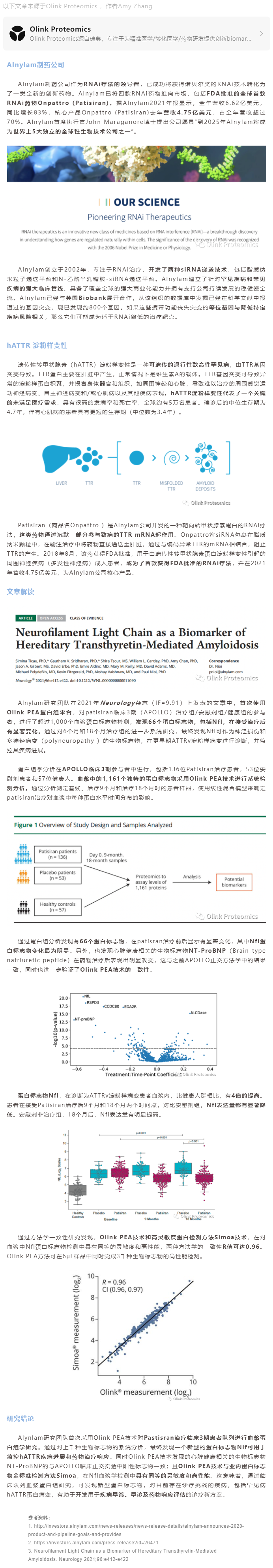 Alnylam 制药 |Olink 蛋白组学助力全球首款 RNAi 药物 Patisiran 临床生物标志物研