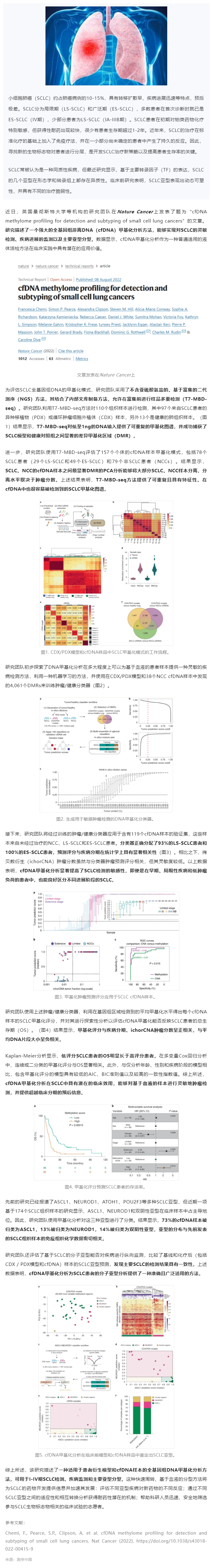 Nature 子刊 _ 全基因组 cfDNA 甲基化分析可实现小细胞肺癌的灵敏检测、预后监测及分子分型