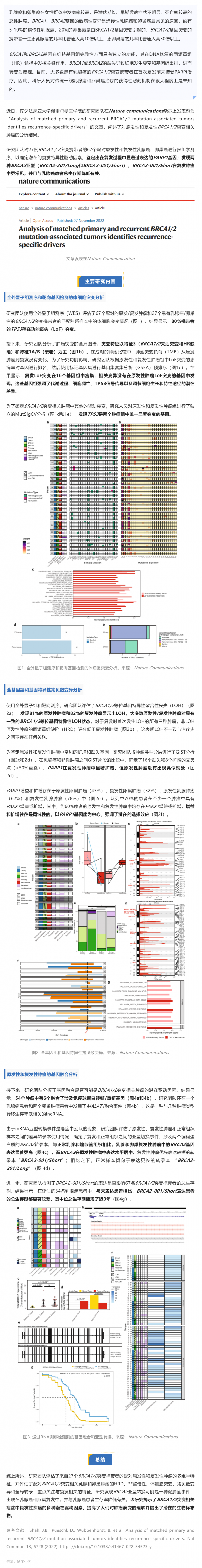 Nat Commun _ 乳腺癌和卵巢癌 BRCA1_2 基因突变多组学测序，揭示肿瘤复发的潜在驱动因素