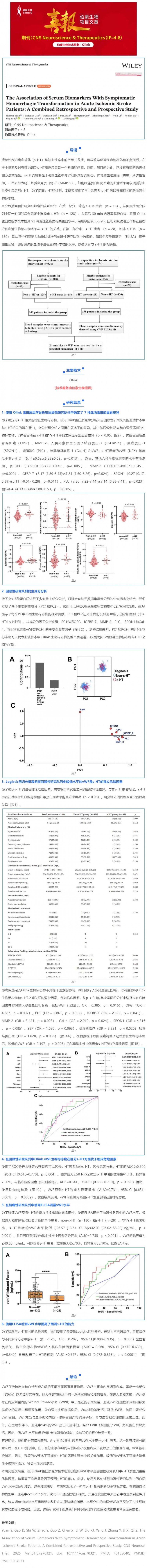 13Olink 项目文章 _ 血清生物标志物与急性缺血性中风患者症状性出血性转化的关系：一项回顾性与前瞻性